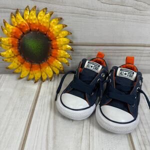 Kids Converse All Star Navy Orange Lace Up Sneakers Shoes Size 6 Toddler